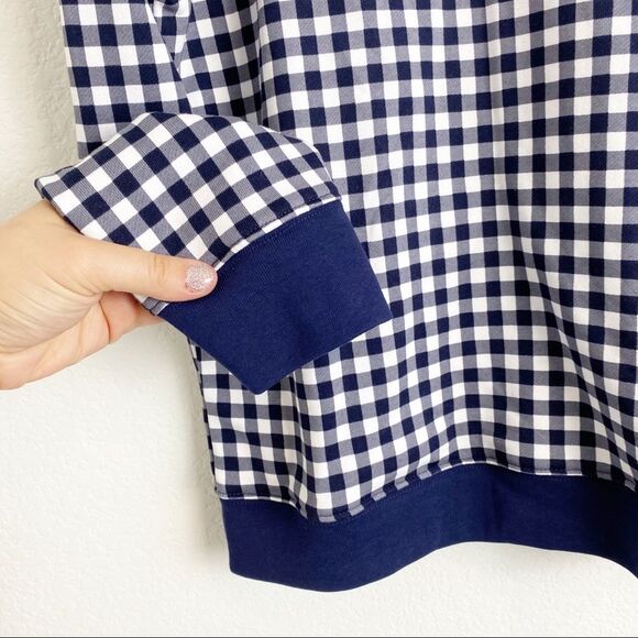 Draper James Natalie Sweatshirt French Terry Gingham Check Navy Pullover Small - Picture 4 of 8